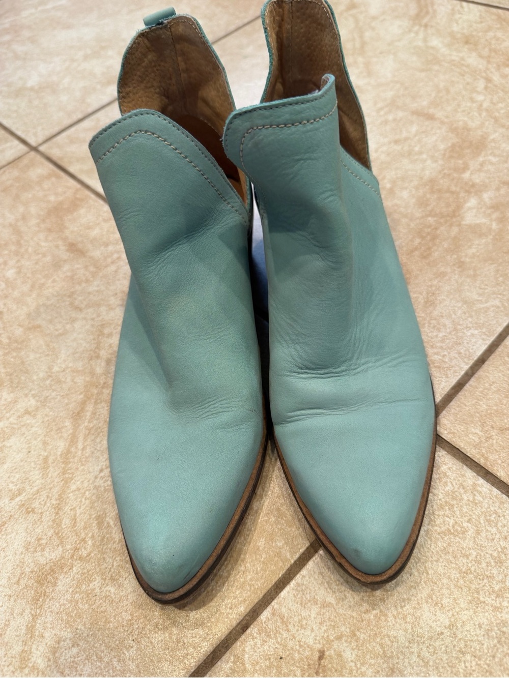 Women's Teal Leather Cutout Ankle Booties Sz EU 37 some scuffs - Picture 4 of 10